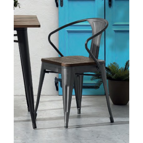 SILLA CON BRAZOS MALIBU DE ACERO Y BAMBU