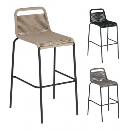 TABURETE GLENVILLE 100 CM. DE ACERO NEGRO Y CUERDA