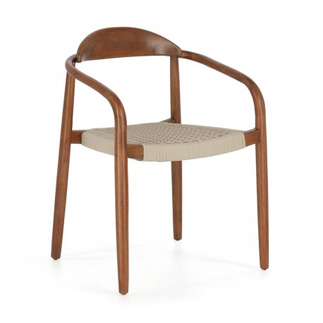 SILLA CON BRAZOS GLYNIS EN ACABADO NOGAL DE MADERA DE EUCALIPTO Y CUERDA