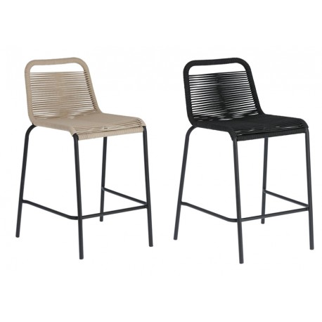 TABURETE GLENVILLE 88 CM. DE ACERO NEGRO Y CUERDA