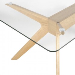 MESA DE MADERA DELLA CON TAPA DE CRISTAL