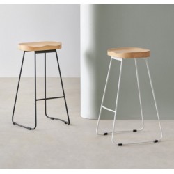 TABURETE JOEL CON ASIENTO DE MADERA Y PATAS DE METAL