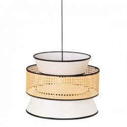 LAMPARA DE TECHO LOJA CON PANTALLA DE TELA Y RATTAN