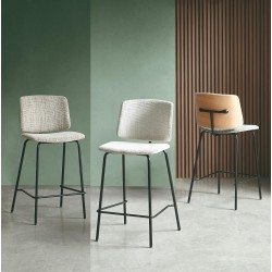 TABURETE TAPIZADO AUSTIN CON RESPALDO DE MADERA