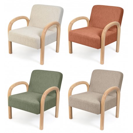 BUTACA TAPIZADA DOROTHY CON BRAZOS DE MADERA DE HEVEA