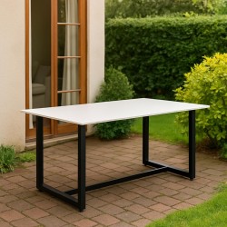 MESA DE EXTERIOR AUDREY DE PORCELÁNICO Y ACERO
