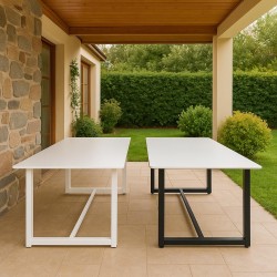 MESA DE EXTERIOR AUDREY DE PORCELÁNICO Y ACERO