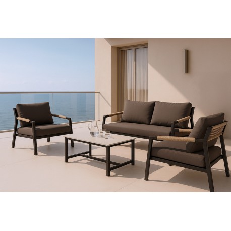 CONJUNTO DE JARDÍN MUSCAT (SOFA + 2 SILLONES + MESITA)