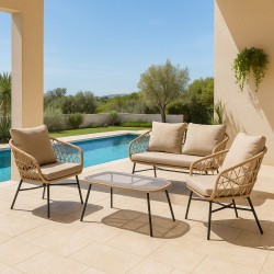 CONJUNTO DE JARDÍN PERUGIA NATURAL (SOFA + 2 SILLONES + MESITA)