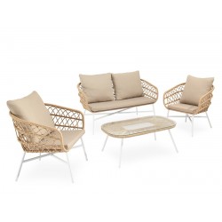 CONJUNTO DE JARDÍN PERUGIA NATURAL (SOFA + 2 SILLONES + MESITA)