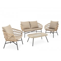 CONJUNTO DE JARDÍN PERUGIA NATURAL (SOFA + 2 SILLONES + MESITA)