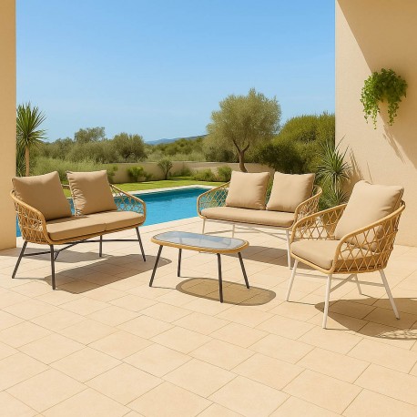 CONJUNTO DE JARDÍN PERUGIA NATURAL (SOFA + 2 SILLONES + MESITA)