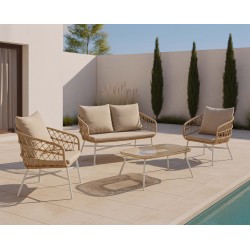 CONJUNTO DE JARDÍN PERUGIA NATURAL (SOFA + 2 SILLONES + MESITA)