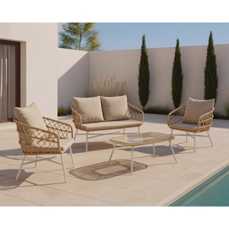 CONJUNTO DE JARDÍN PERUGIA NATURAL (SOFA + 2 SILLONES + MESITA)