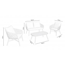 CONJUNTO DE JARDÍN PERUGIA NATURAL (SOFA + 2 SILLONES + MESITA)