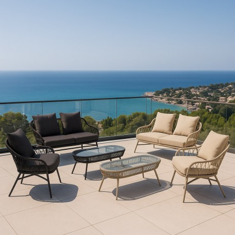 CONJUNTO DE JARDÍN SALONICA (SOFA + 2 SILLONES + MESITA)