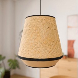 LAMPARA DE TECHO PINET CON PANTALLA DE PAJA Y TELA