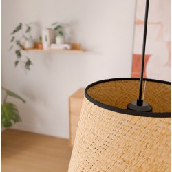 LAMPARA DE TECHO PINET CON PANTALLA DE PAJA Y TELA