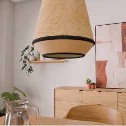 LAMPARA DE TECHO PINET CON PANTALLA DE PAJA Y TELA