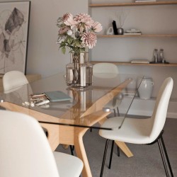 MESA DE MADERA DELLA CON TAPA DE CRISTAL