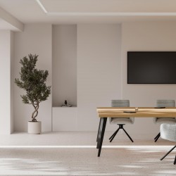 MESA RANDY DE CHAPA ROBLE Y PATAS DE ACERO