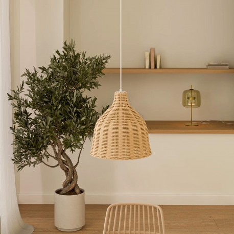 LAMPARA DE TECHO TEBA CON PANTALLA DE METAL Y RATTAN