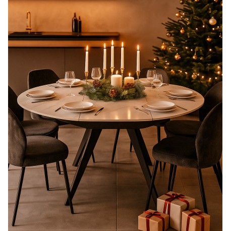 MESA REDONDA EXTENSIBLE LUNA DE PORCELANICO