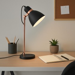 LAMPARA DE SOBREMESA GRISEL DE METAL NEGRO Y COBRIZO