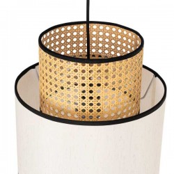 LAMPARA DE TECHO LUJAR CON PANTALLA DE TELA Y RATTAN