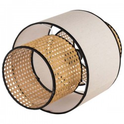 LAMPARA DE TECHO LUJAR CON PANTALLA DE TELA Y RATTAN