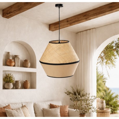 LAMPARA DE TECHO ORCE CON PANTALLA DE PAJA Y TELA