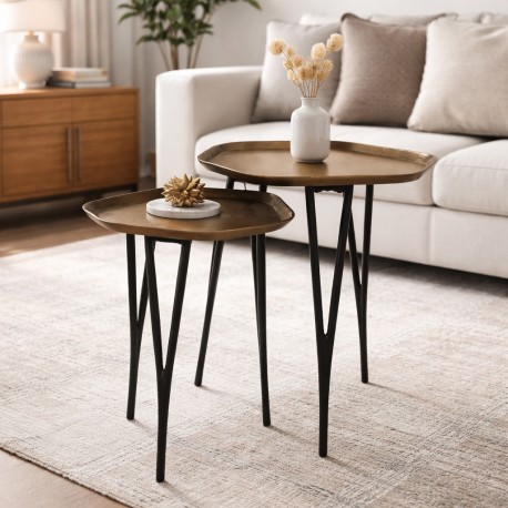 CONJUNTO DE MESITAS AUXILIARES PUNJABI DE ESTILO INDIO