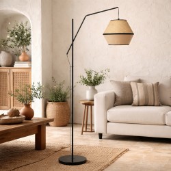 LAMPARA DE PIE QUESA CON PANTALLA DE PAJA Y TELA