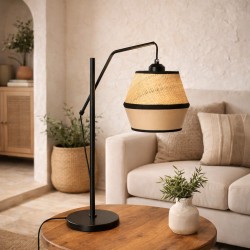 LAMPARA DE SOBREMESA ROTTA CON PANTALLA DE PAJA Y TELA