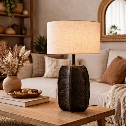 LAMPARA DE SOBREMESA ZARRA DE CERAMICA Y TELA