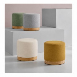 PUFF ANGUS REDONDO CON BASE DE MADERA