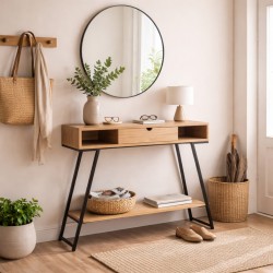 CONSOLA SAMI DE CHAPA ROBLE NATURAL Y PATAS DE METAL