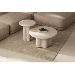 MESA AUXILIAR EMERIC DE CEMENTO GFRC CON ACABADO EFECTO MÁRMOL TRAVERTINO PARA INTERIOR Y EXTERIOR