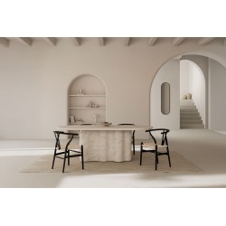MESA DE COMEDOR LORRAINE DE CEMENTO GFRC ACABADO TRAVERTINO PARA INTERIOR Y EXTERIOR ESTILO CONTEMPORÁNEO