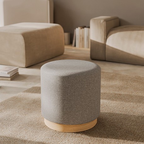 PUFF ANGUS REDONDO CON BASE DE MADERA