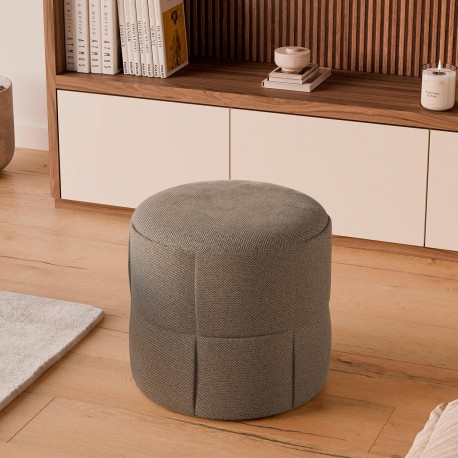 PUFF REDONDO ELIAS CON TAPIZADO TEXTURIZADO