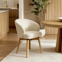 SILLA TAPIZADA ANTIMANCHAS GIRATORIA VIRGINIA CON PATAS DE MADERA DE HAYA PARA COMEDOR ESTILO NÓRDICO