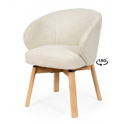 SILLA TAPIZADA ANTIMANCHAS GIRATORIA VIRGINIA CON PATAS DE MADERA DE HAYA PARA COMEDOR ESTILO NÓRDICO