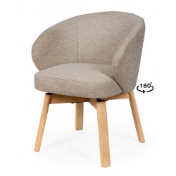 SILLA TAPIZADA ANTIMANCHAS GIRATORIA VIRGINIA CON PATAS DE MADERA DE HAYA PARA COMEDOR ESTILO NÓRDICO