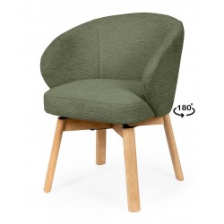 SILLA TAPIZADA ANTIMANCHAS GIRATORIA VIRGINIA CON PATAS DE MADERA DE HAYA PARA COMEDOR ESTILO NÓRDICO