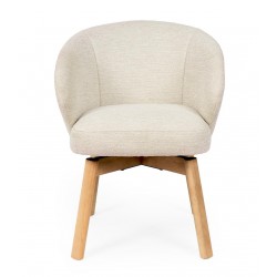 SILLA TAPIZADA ANTIMANCHAS GIRATORIA VIRGINIA CON PATAS DE MADERA DE HAYA PARA COMEDOR ESTILO NÓRDICO