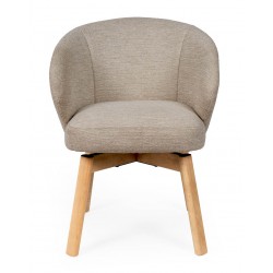 SILLA TAPIZADA ANTIMANCHAS GIRATORIA VIRGINIA CON PATAS DE MADERA DE HAYA PARA COMEDOR ESTILO NÓRDICO