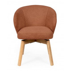 SILLA TAPIZADA ANTIMANCHAS GIRATORIA VIRGINIA CON PATAS DE MADERA DE HAYA PARA COMEDOR ESTILO NÓRDICO