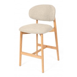 TABURETE DE MADERA DE HAYA TAPIZADO EN TELA ANTIMANCHAS RENZO PARA BARRA DE COCINA ESTILO NÓRDICO