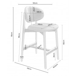 TABURETE DE MADERA DE HAYA TAPIZADO EN TELA ANTIMANCHAS RENZO PARA BARRA DE COCINA ESTILO NÓRDICO